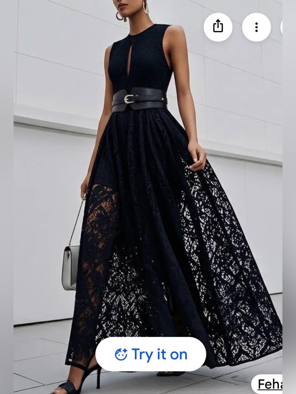 Fehaute Black Lace Overlay Maxi Keyhole Formal Gown Size 4 - Belt Not Included